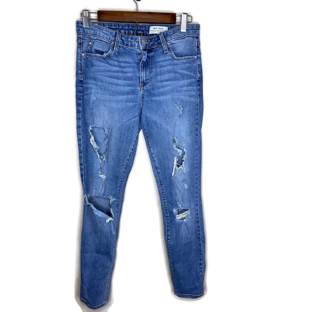 Michelle by Commune women's 29 blue jeans mid rise twig light wash distressed